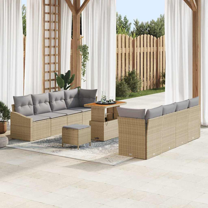 Havesofa Sæt med pude 11 pcs Beige polyrattan