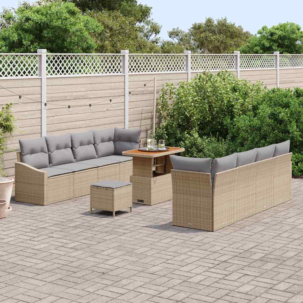 Havesofa Sæt med pude 11 pcs Beige polyrattan