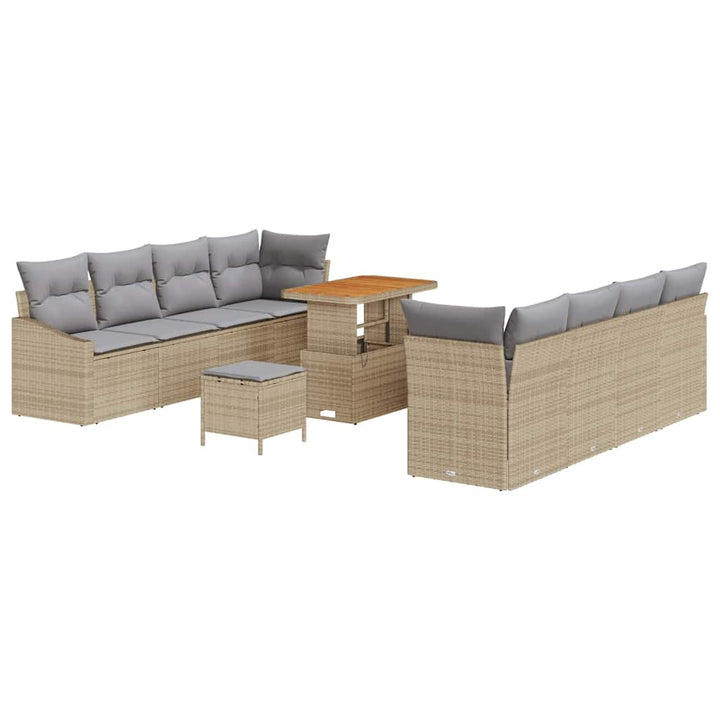 Havesofa Sæt med pude 11 pcs Beige polyrattan