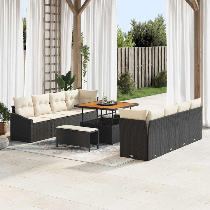Havesofa Sæt med pude 11 pcs Sort polyrattan