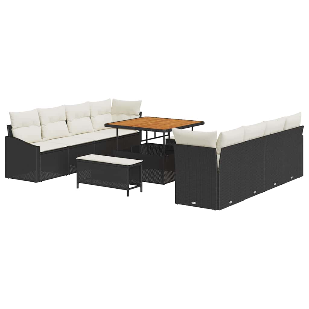 Havesofa Sæt med pude 11 pcs Sort polyrattan