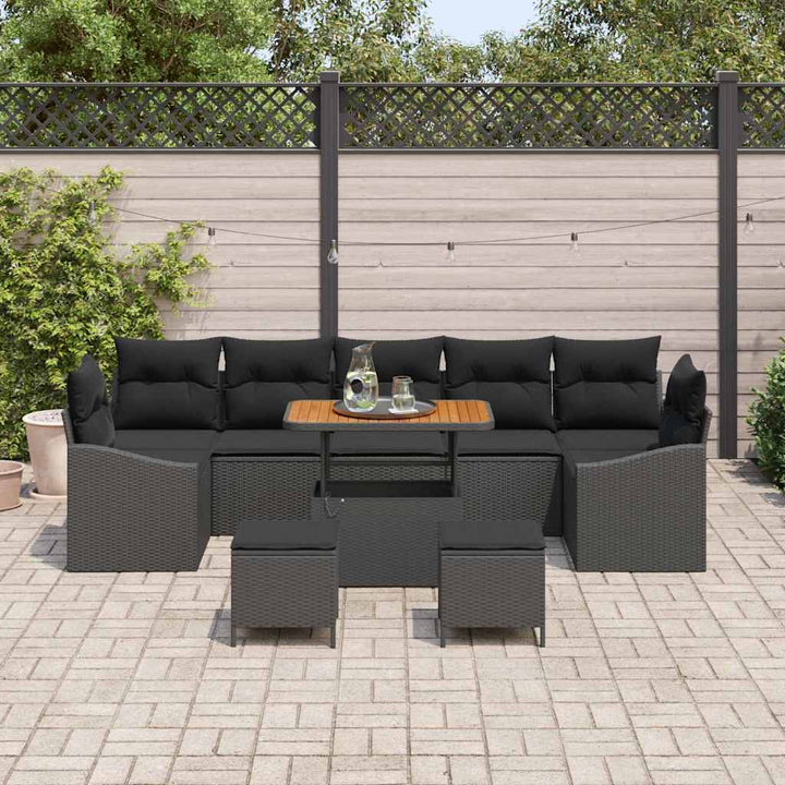 Havesofa Sæt med pude 10 pcs Sort polyrattan