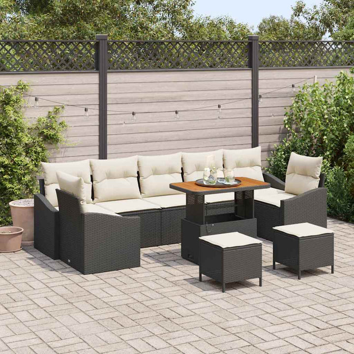 Havesofa Sæt 10 stk. Sort polyrattan