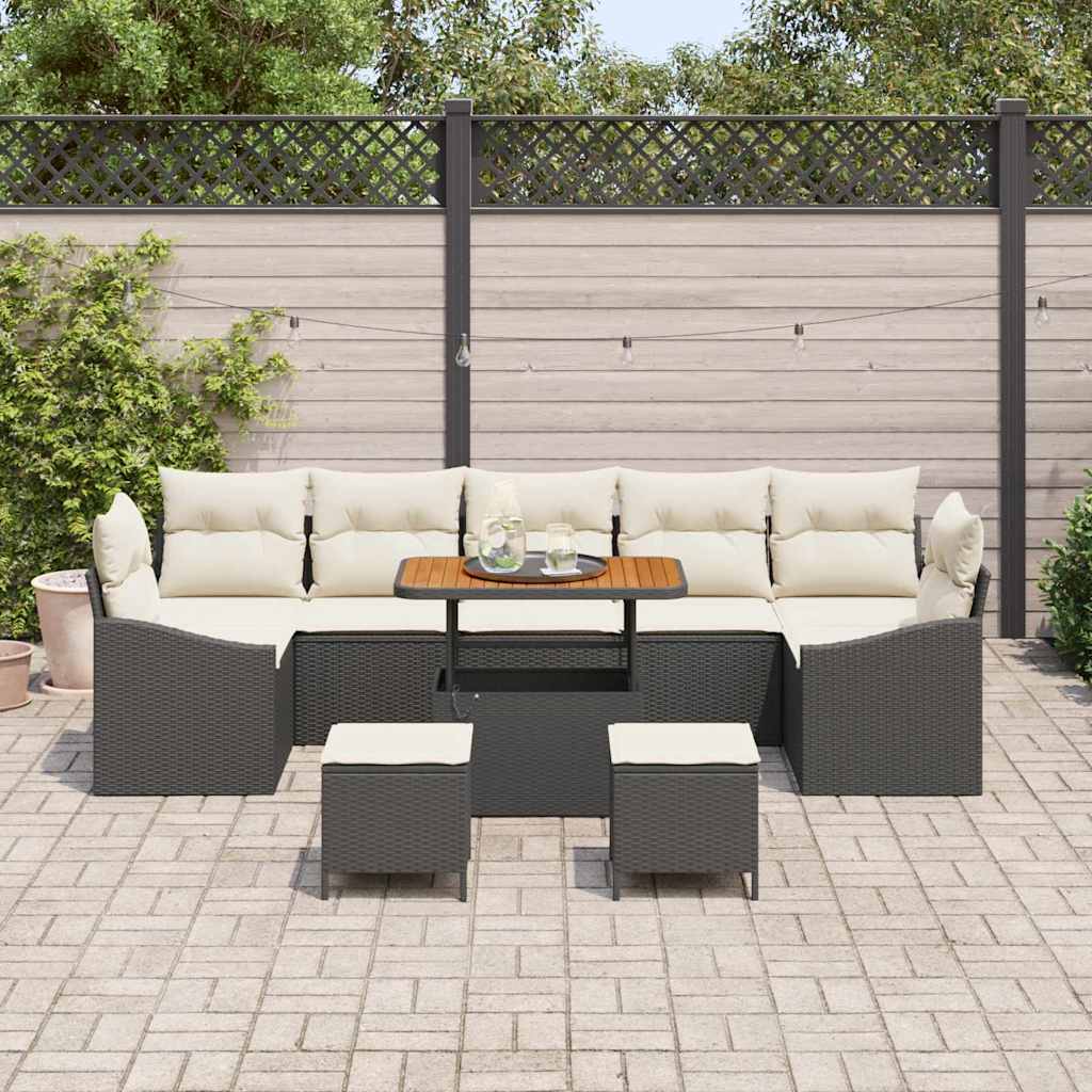 Havesofa Sæt 10 stk. Sort polyrattan