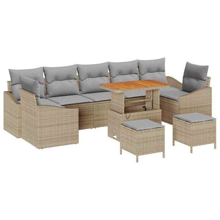 Havesofa Sæt med pude 10 pcs Beige polyrattan