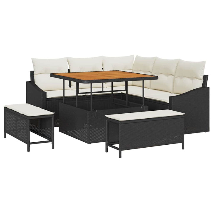 Havesofa Sæt 8 stk. Sort polyrattan