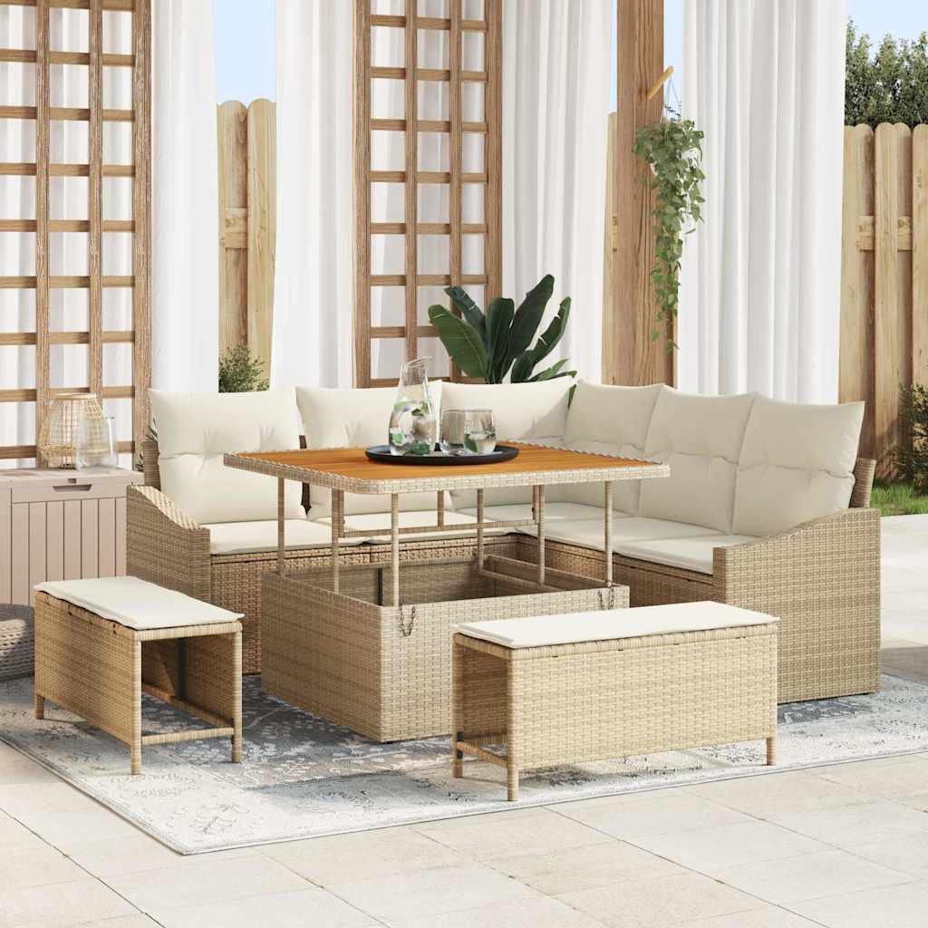 Havesofa Sæt med pude 8 pcs Beige polyrattan