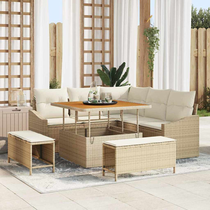 Havesofa Sæt med pude 8 pcs Beige polyrattan