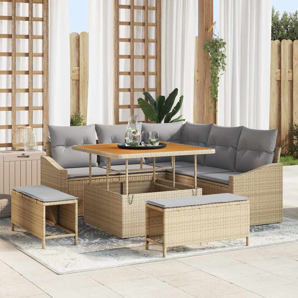 Havesofa Sæt med pude 8 pcs Beige polyrattan