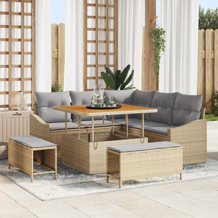 Havesofa Sæt med pude 8 pcs Beige polyrattan