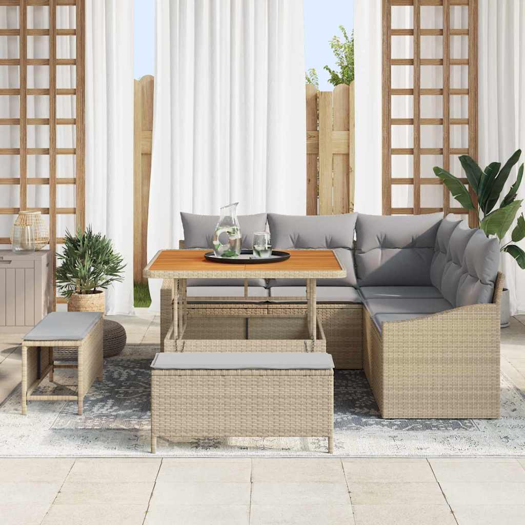 Havesofa Sæt med pude 8 pcs Beige polyrattan