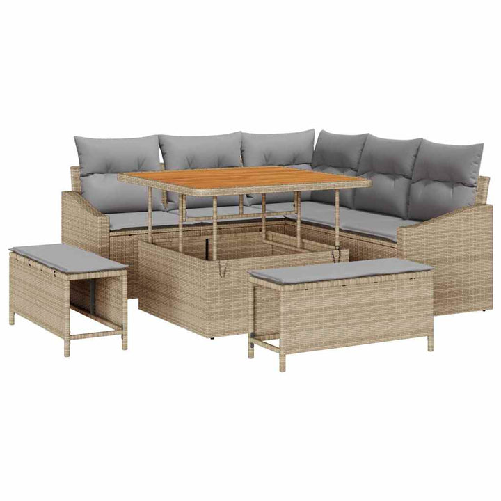 Havesofa Sæt med pude 8 pcs Beige polyrattan