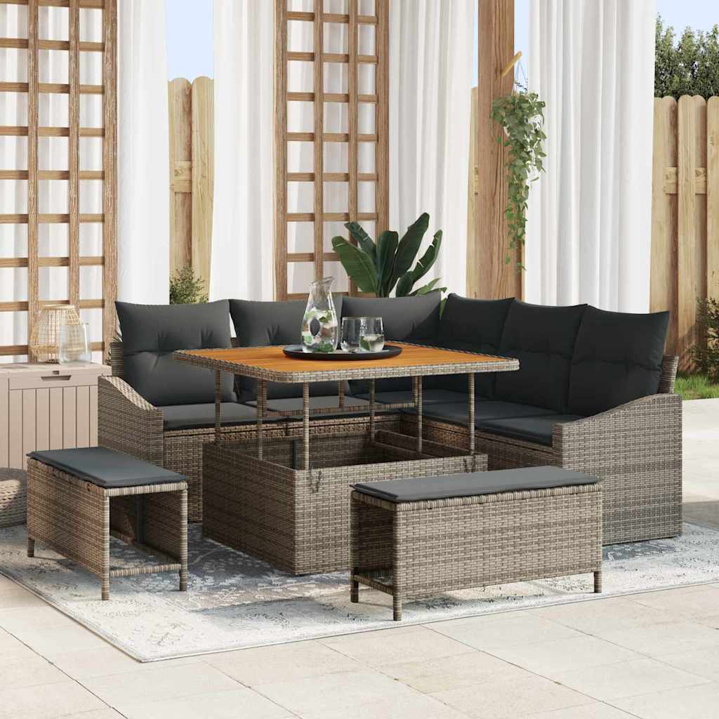 Havesofa Sæt med pude 8 pcs Grå polyrattan