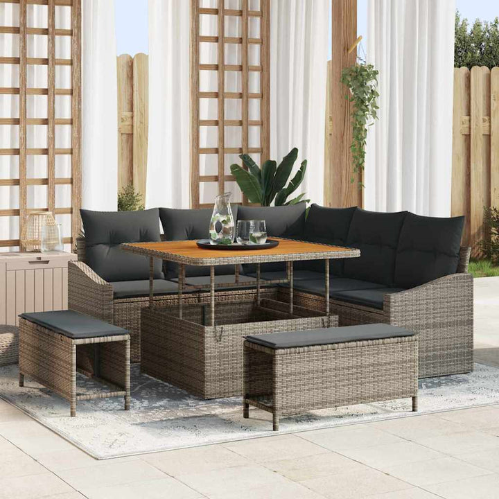 Havesofa Sæt med pude 8 pcs Grå polyrattan