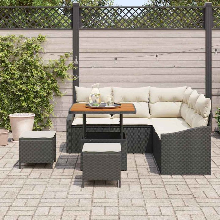 Havesofa Sæt 8 stk. Sort polyrattan