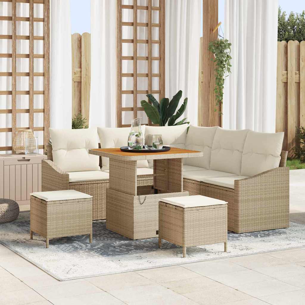 Havesofa Sæt med pude 8 pcs Beige polyrattan