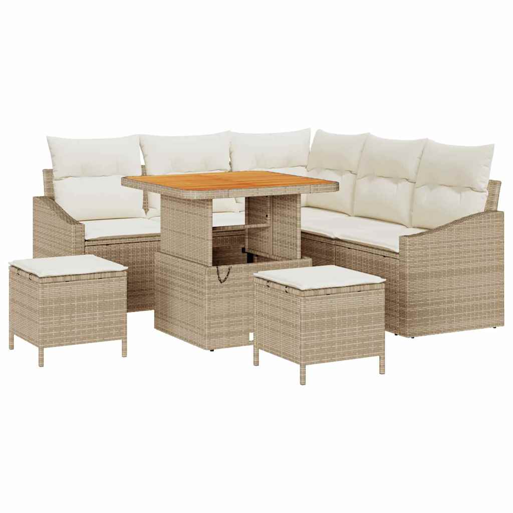 Havesofa Sæt med pude 8 pcs Beige polyrattan