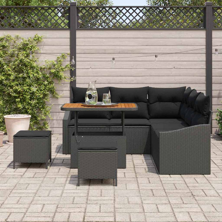 Havesofa Sæt med pude 8 pcs Sort polyrattan
