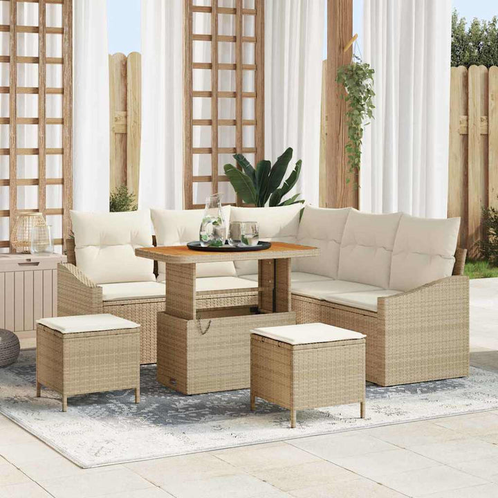 Havesofa Sæt med pude 8 pcs Beige polyrattan