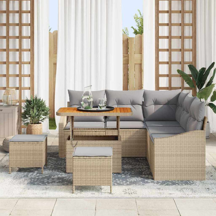 Havesofa Sæt med pude 8 pcs Beige polyrattan