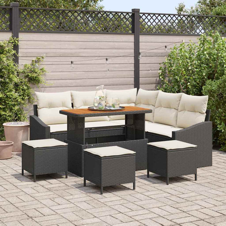 Havesofa Sæt 9 stk. Sort polyrattan