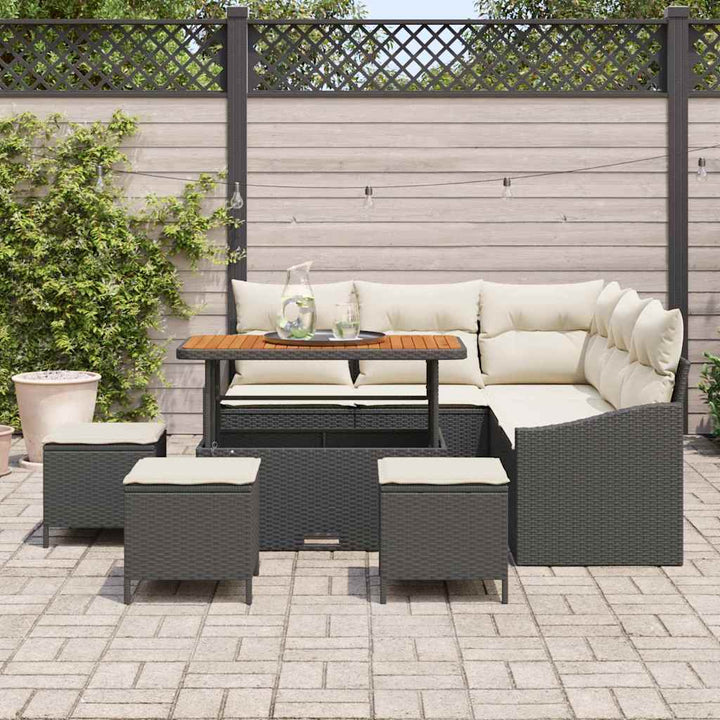 Havesofa Sæt 9 stk. Sort polyrattan