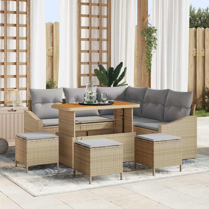 Havesofa Sæt med pude 9 pcs Beige polyrattan