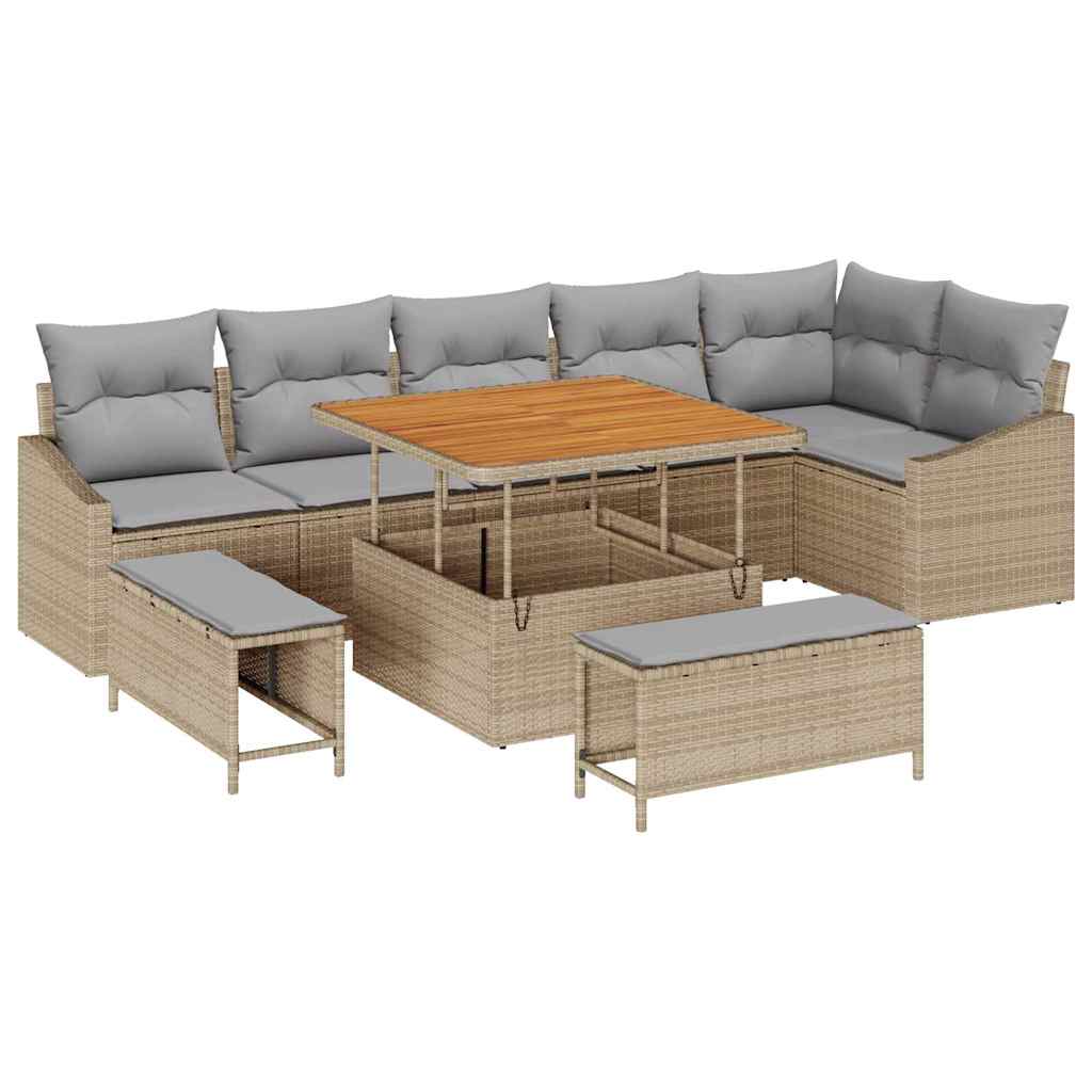 Havesofa Sæt med pude 9 pcs Beige polyrattan