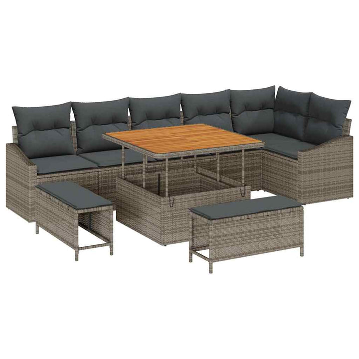 Havesofa Sæt med pude 9 pcs Grå polyrattan