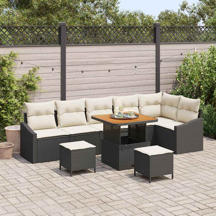 Havesofa Sæt med pude 9 pcs Sort polyrattan