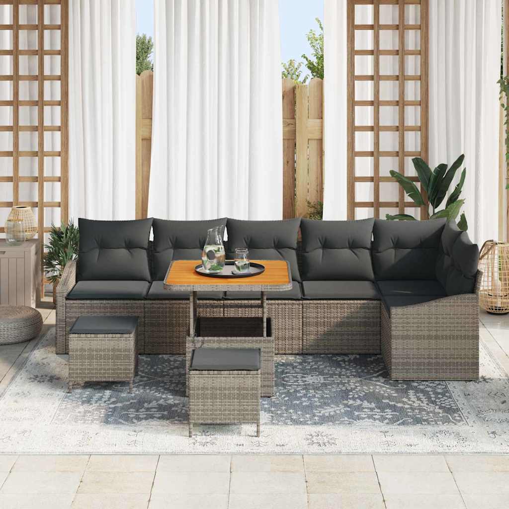 Havesofa Sæt med pude 9 pcs Grå polyrattan