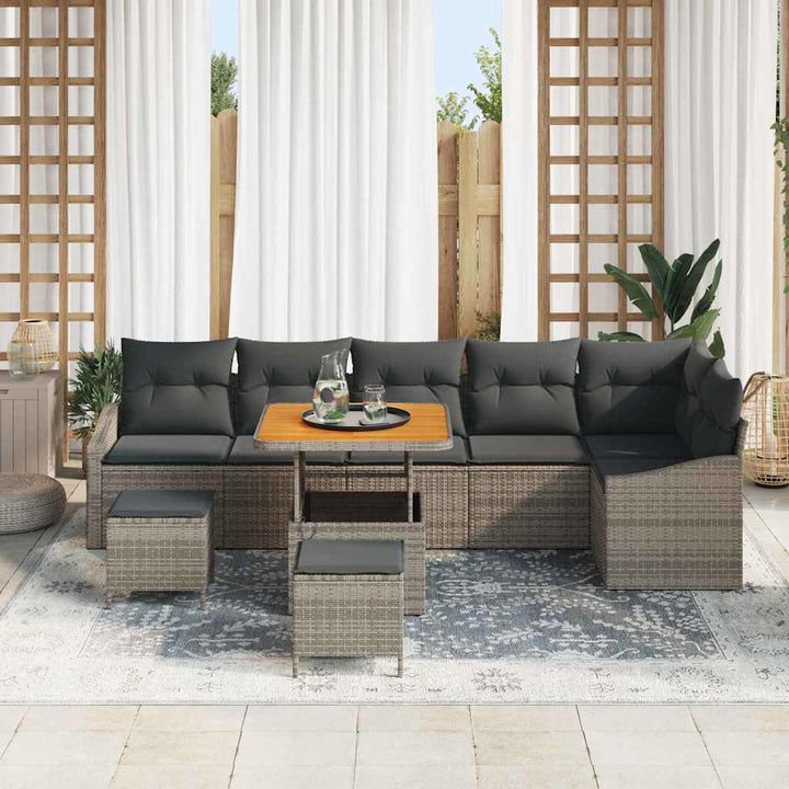 Havesofa Sæt med pude 9 pcs Grå polyrattan