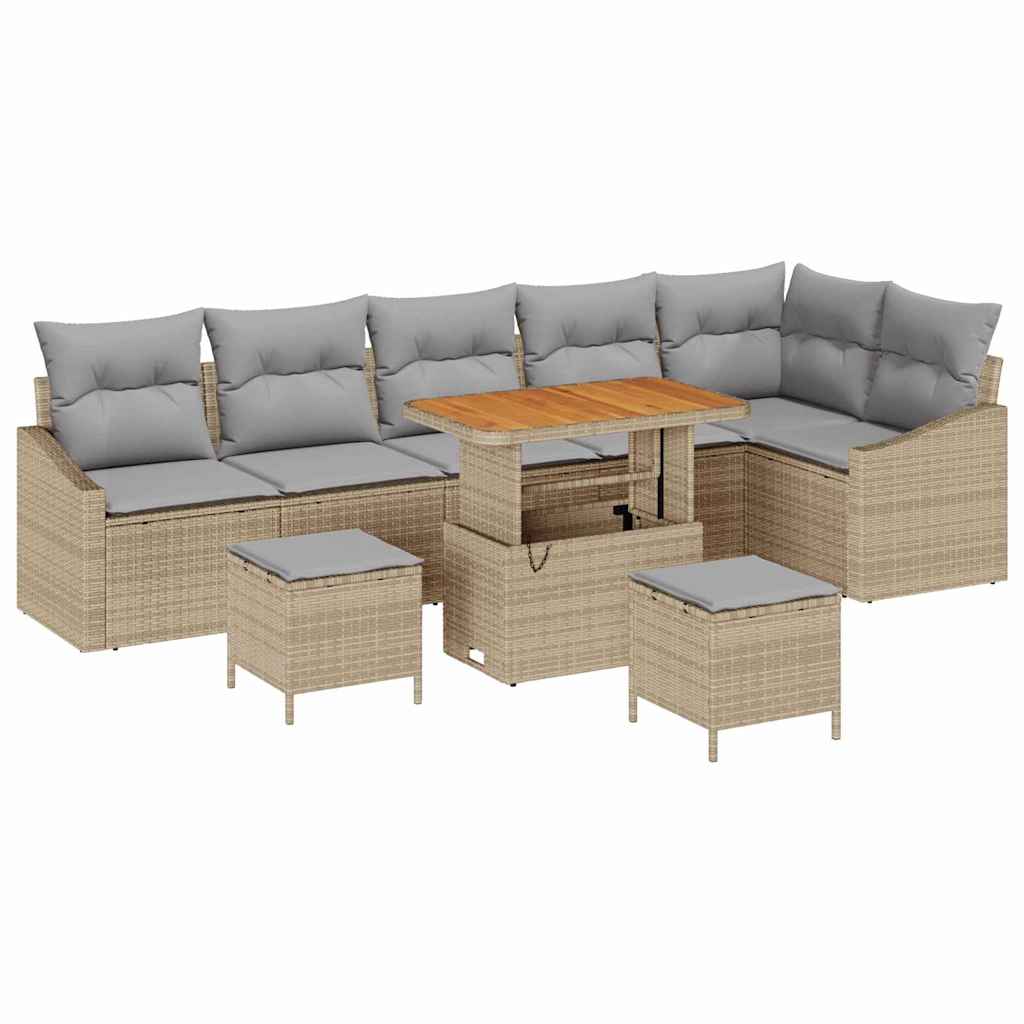 Havesofa Sæt med pude 9 pcs Beige polyrattan