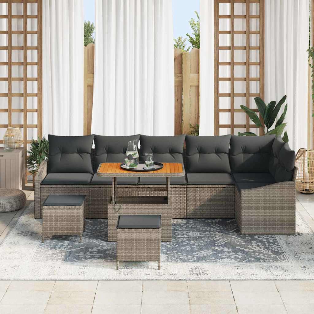 Havesofa Sæt med pude 9 pcs Grå polyrattan