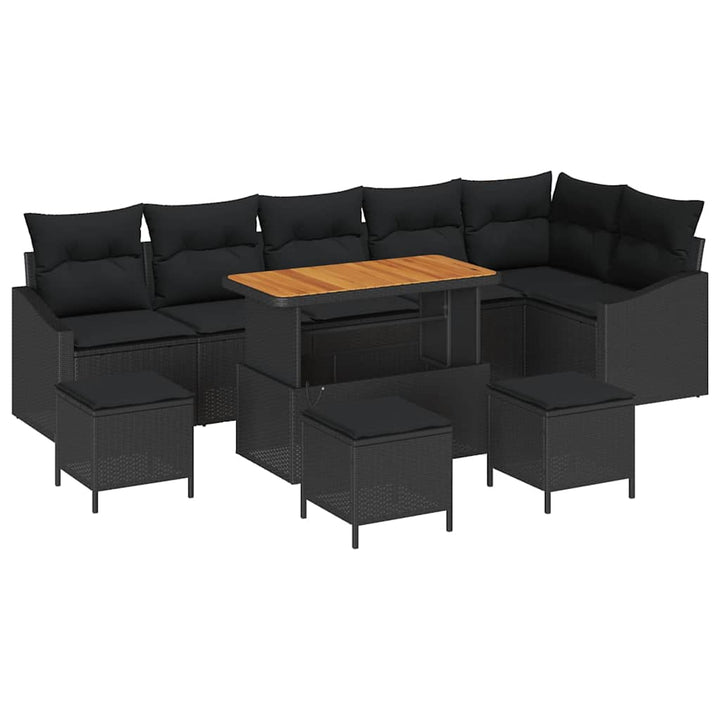 Havesofa Sæt med pude 10 pcs Sort polyrattan