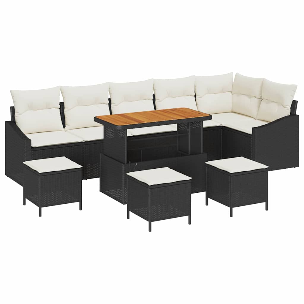 Havesofa Sæt med pude 10 pcs Sort polyrattan
