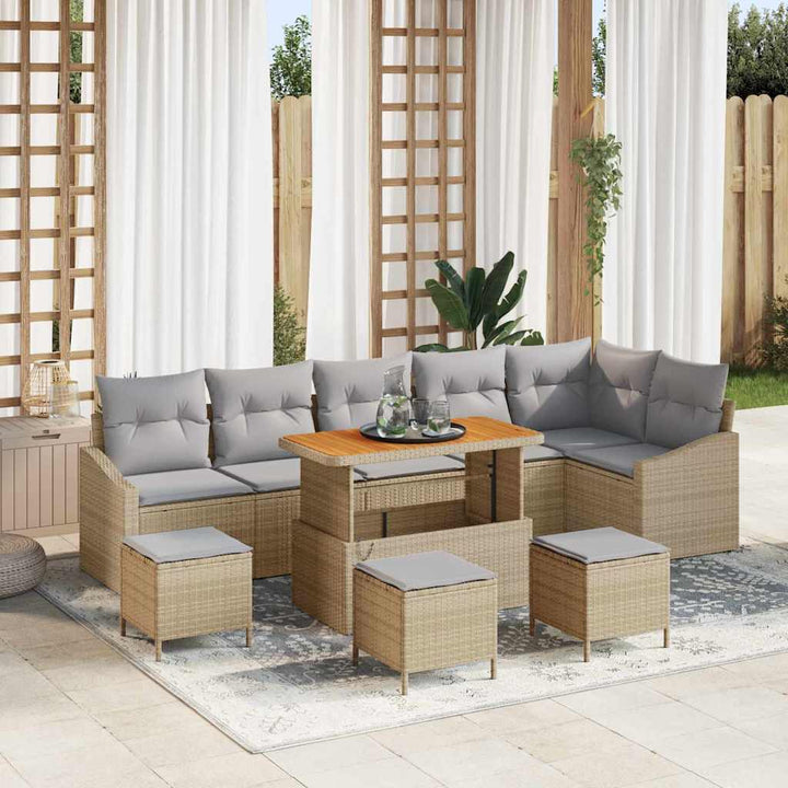 Havesofa Sæt med pude 10 pcs Beige polyrattan
