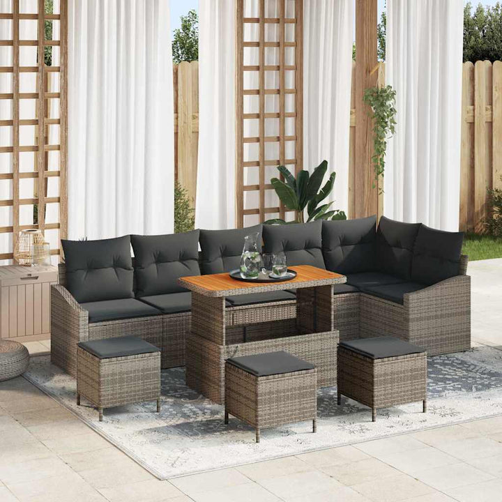 Havesofa Sæt med pude 10 pcs Grå polyrattan