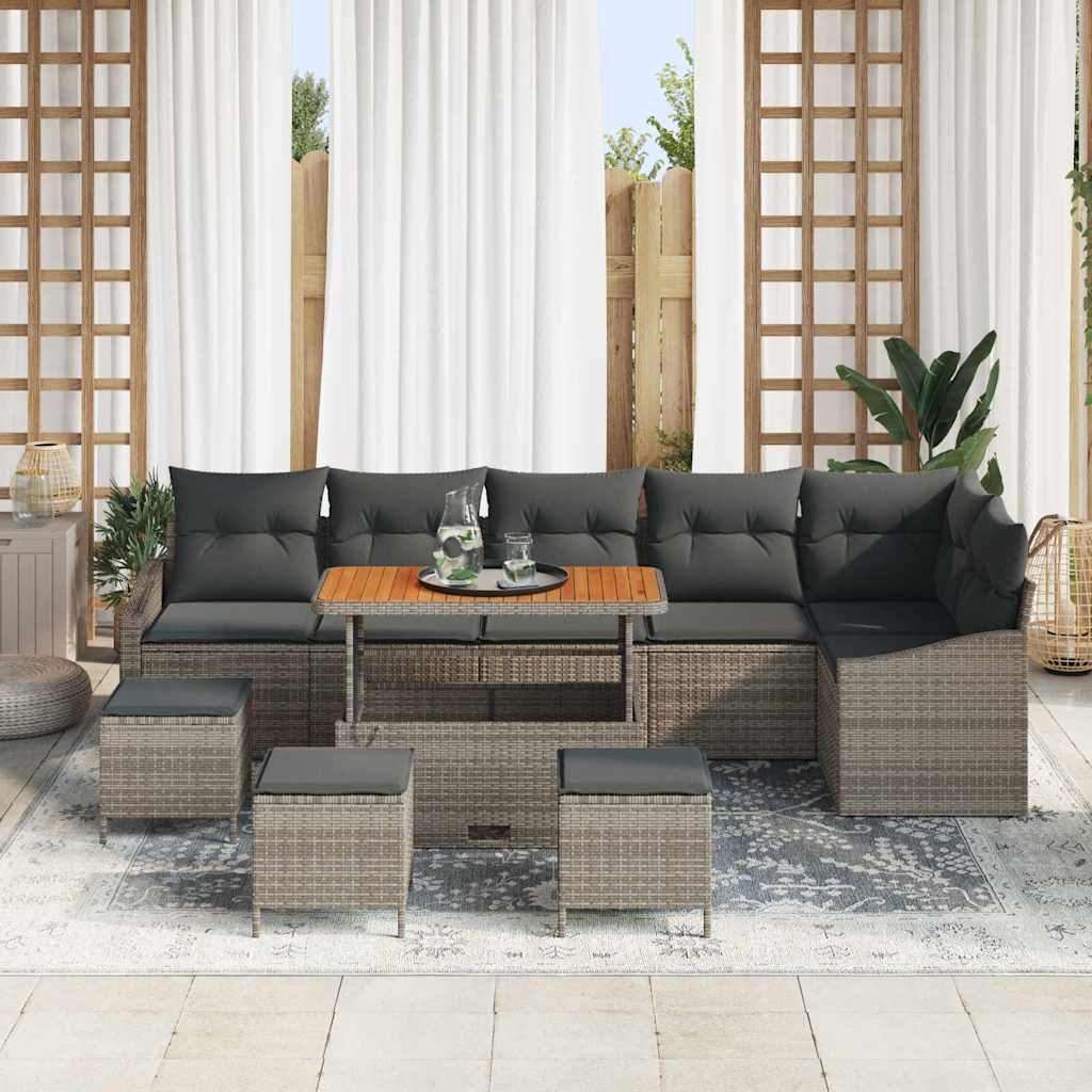 Havesofa Sæt med pude 10 pcs Grå polyrattan