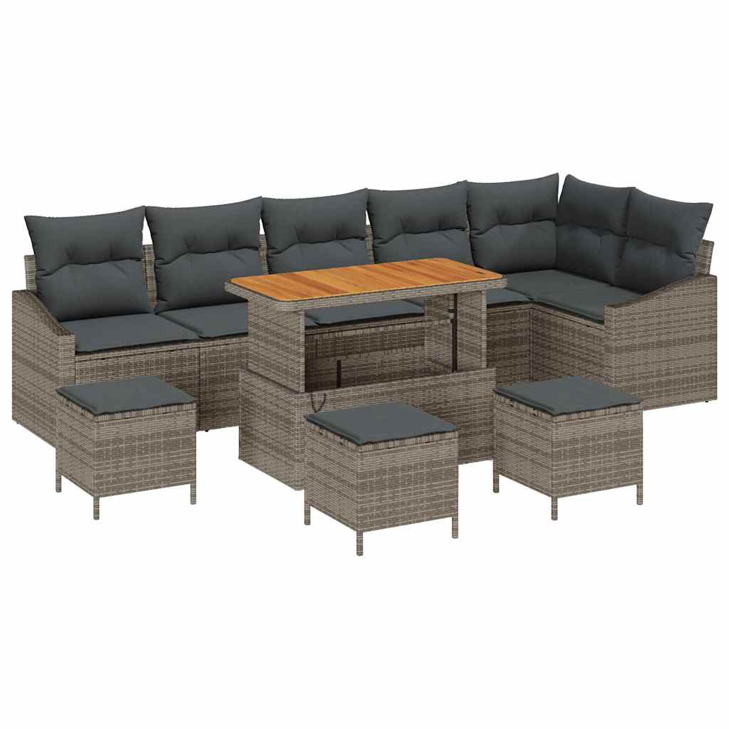 Havesofa Sæt med pude 10 pcs Grå polyrattan