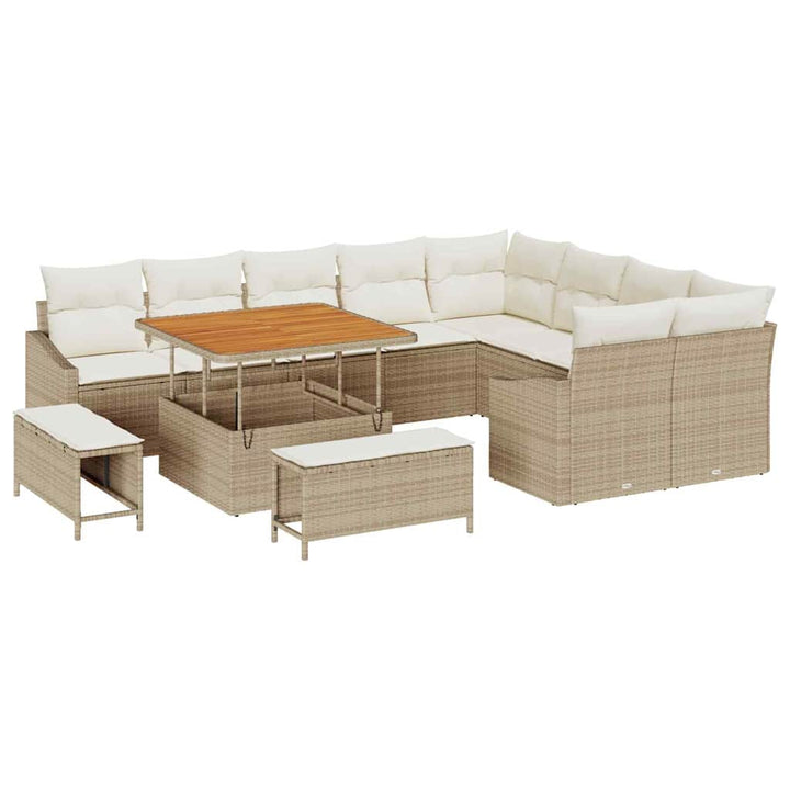 Havesofa Sæt med pude 12 pcs Beige polyrattan