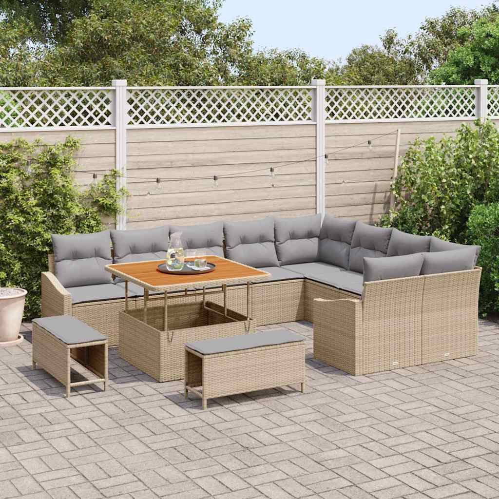 Havesofa Sæt med pude 12 pcs Beige polyrattan