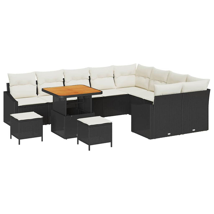 Havesofa Sæt med pude 12 pcs Sort polyrattan