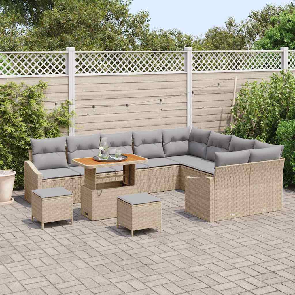 Havesofa Sæt med pude 12 pcs Beige polyrattan
