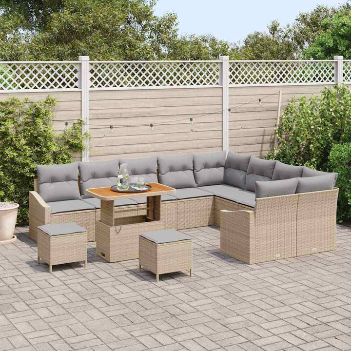 Havesofa Sæt med pude 12 pcs Beige polyrattan