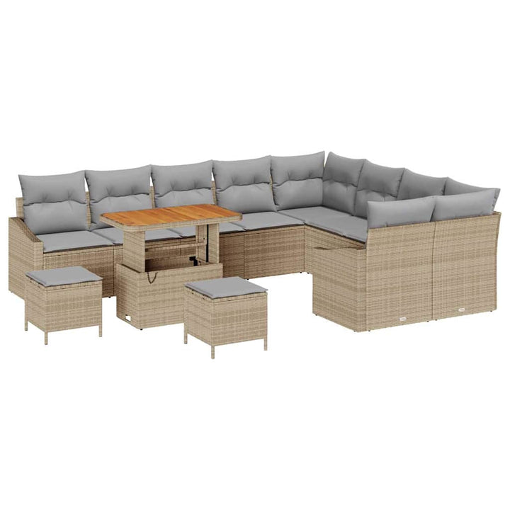 Havesofa Sæt med pude 12 pcs Beige polyrattan