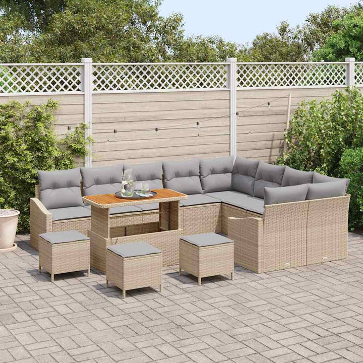 Havesofa Sæt med pude 13 pcs Beige polyrattan