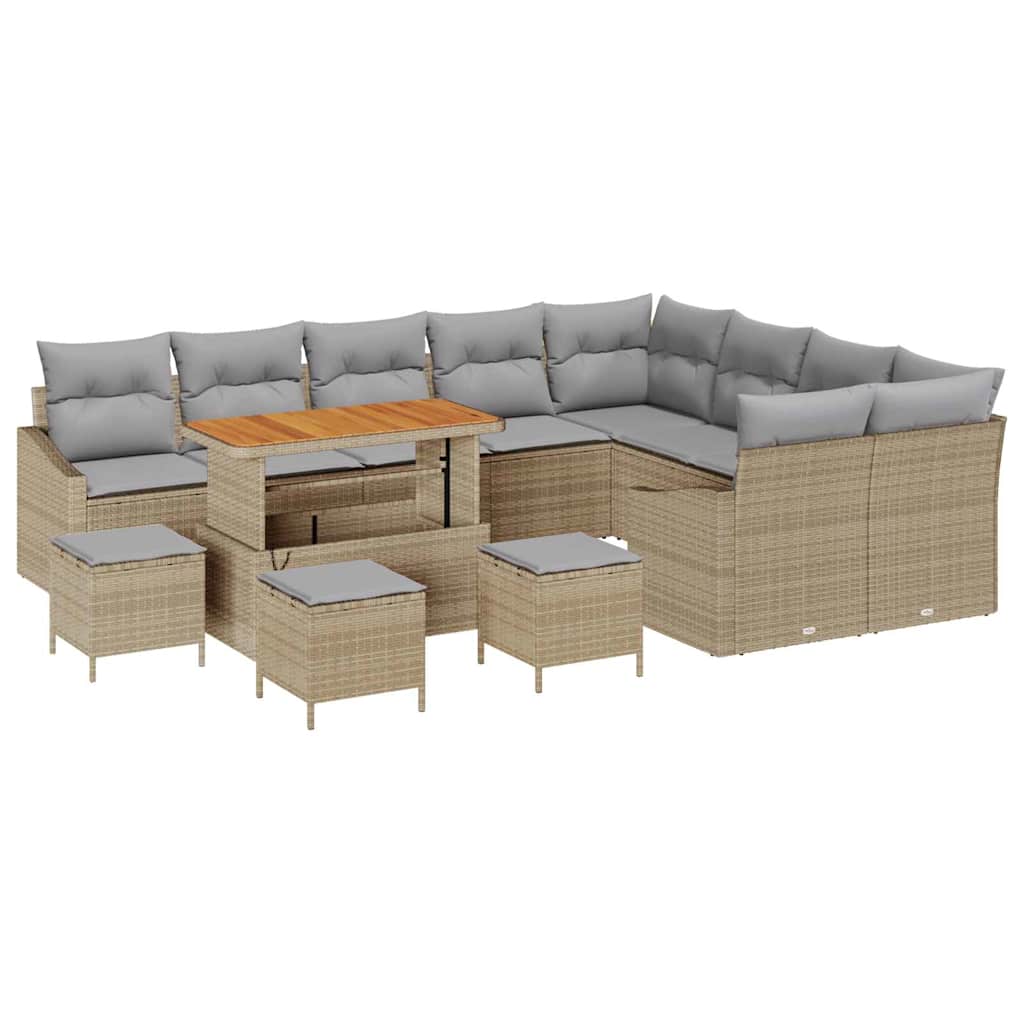 Havesofa Sæt med pude 13 pcs Beige polyrattan