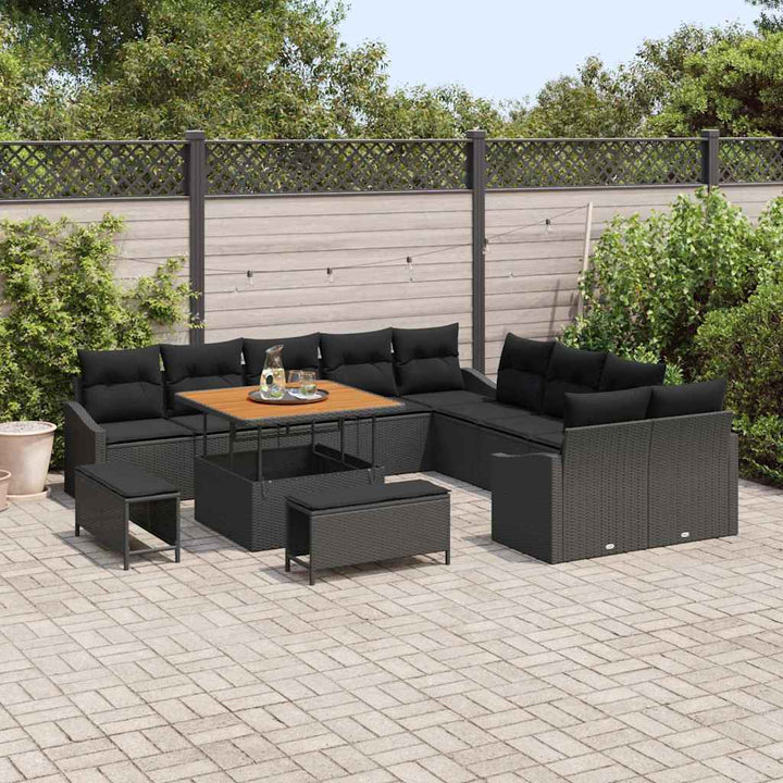 Havesofa Sæt med pude 13 pcs Sort polyrattan