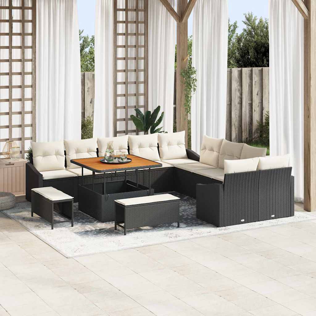 Havesofa Sæt med pude 13 pcs Sort polyrattan